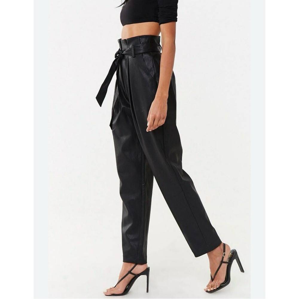 NWT NY&Co Faux Leather Straight Leg High Rise Pants, Side Pockets, Size Medium